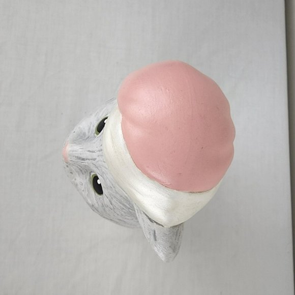 Vintage Christmas Santa Hat 8.5" Cat Kitten Kitty Ceramic Statuette Gray Cottage - Picture 8 of 9